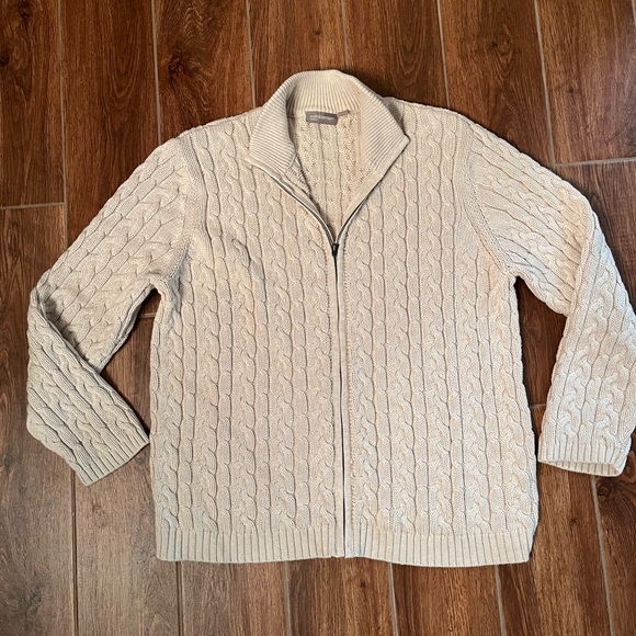 croft & barrow Sweaters - Cable Knit Full Zip, size 3x, cable knit sweater, cream, Croft & Barrow